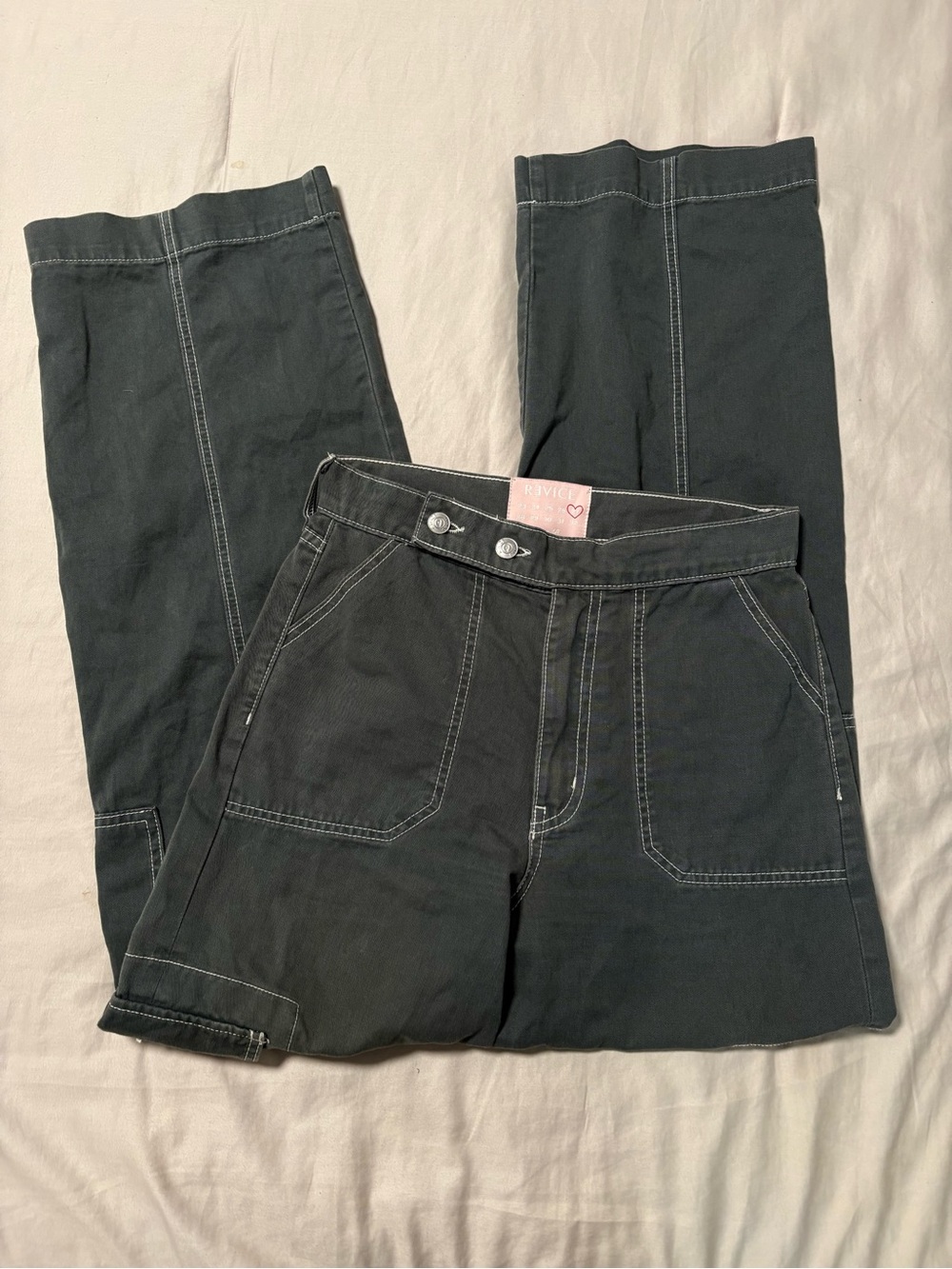 REVICE Black Straight-Leg Utility Pants with Contrast Stitching